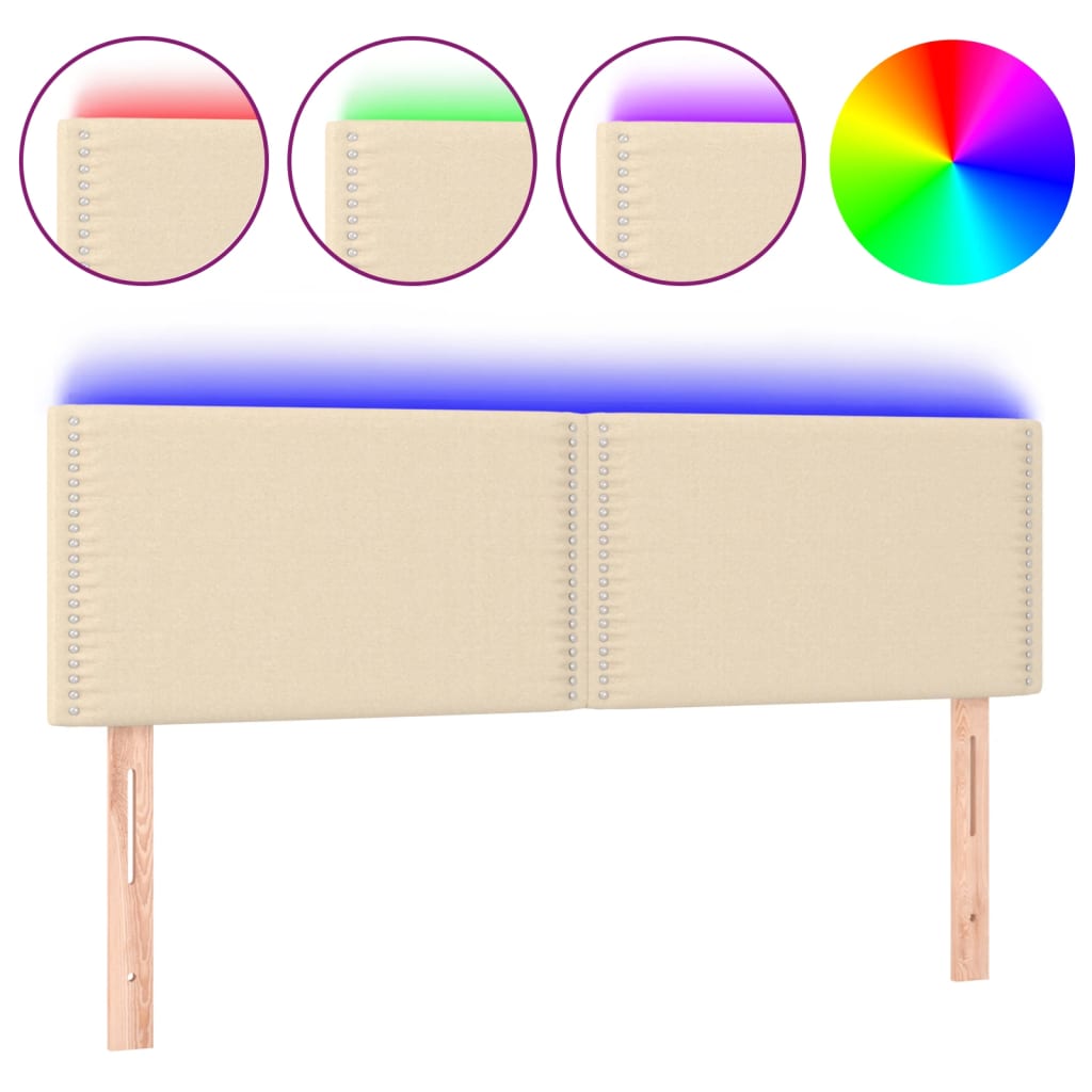 vidaXL Zagłówek do łóżka z LED, kremowy, 144x5x78/88 cm, tkanina