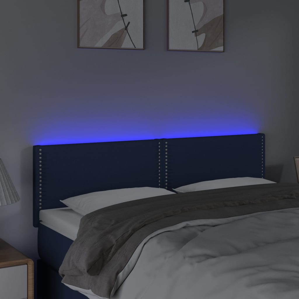 vidaXL Zagłówek do łóżka z LED, niebieski, 144x5x78/88 cm, tkanina
