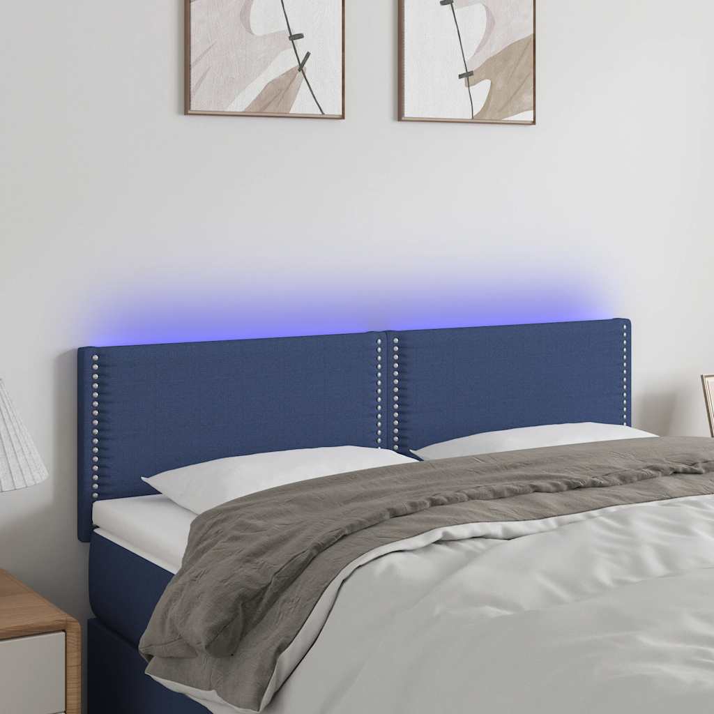 vidaXL Zagłówek do łóżka z LED, niebieski, 144x5x78/88 cm, tkanina