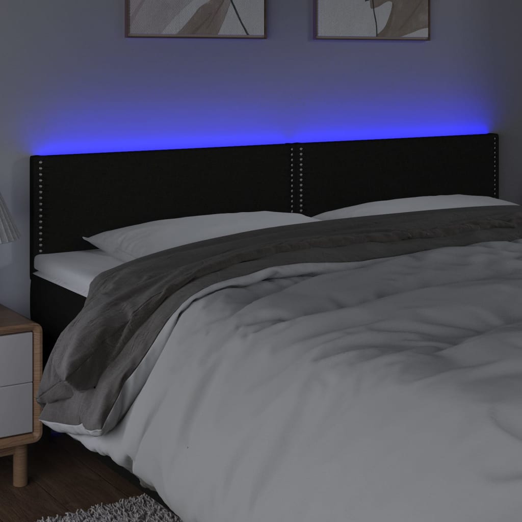 vidaXL Zagłówek do łóżka z LED, czarny, 160x5x78/88 cm, tkanina
