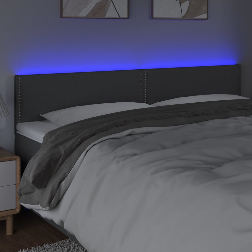 vidaXL Zagłówek do łóżka z LED, ciemnoszary, 180x5x78/88 cm, tkanina