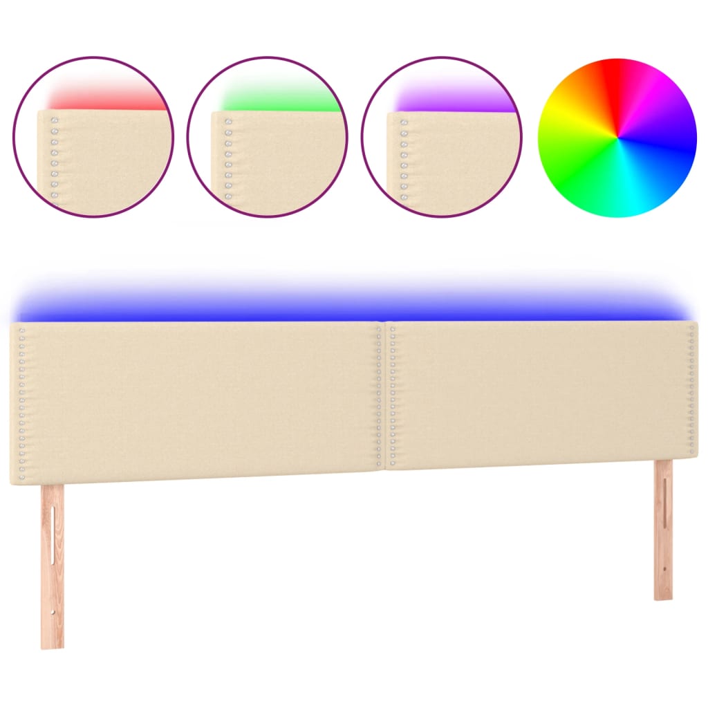 vidaXL Zagłówek do łóżka z LED, kremowy, 180x5x78/88 cm, tkanina