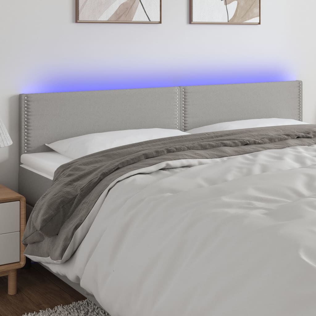 vidaXL Zagłówek do łóżka z LED, jasnoszary, 200x5x78/88 cm, tkanina