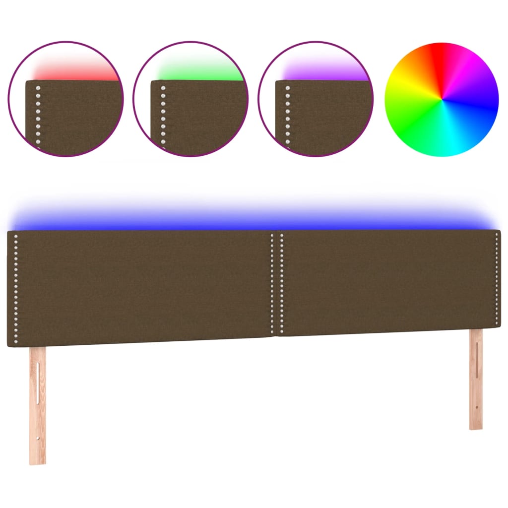 vidaXL Zagłówek do łóżka z LED, ciemnobrązowy, 200x5x78/88 cm, tkanina