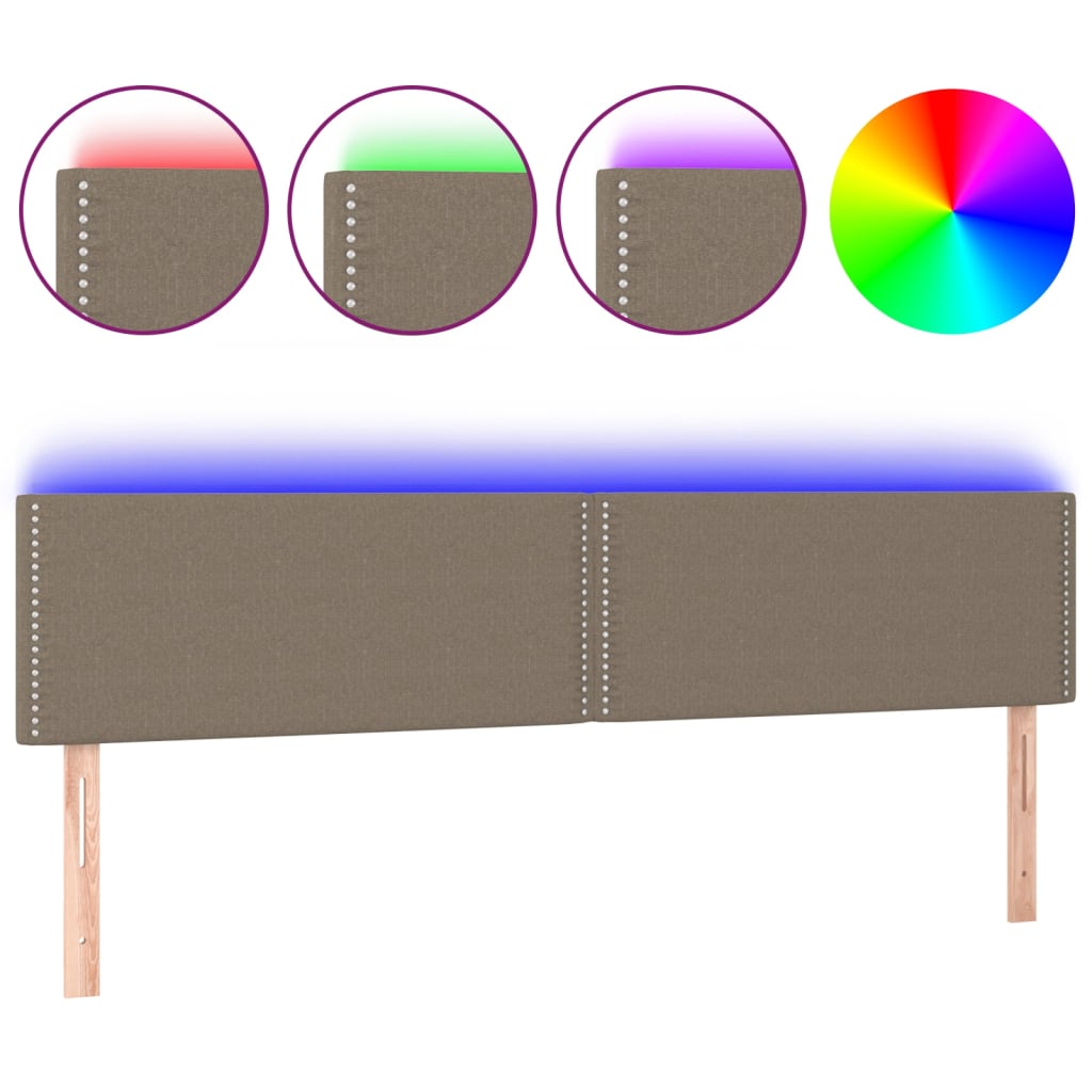 vidaXL Zagłówek do łóżka z LED, taupe, 200x5x78/88 cm, tkanina