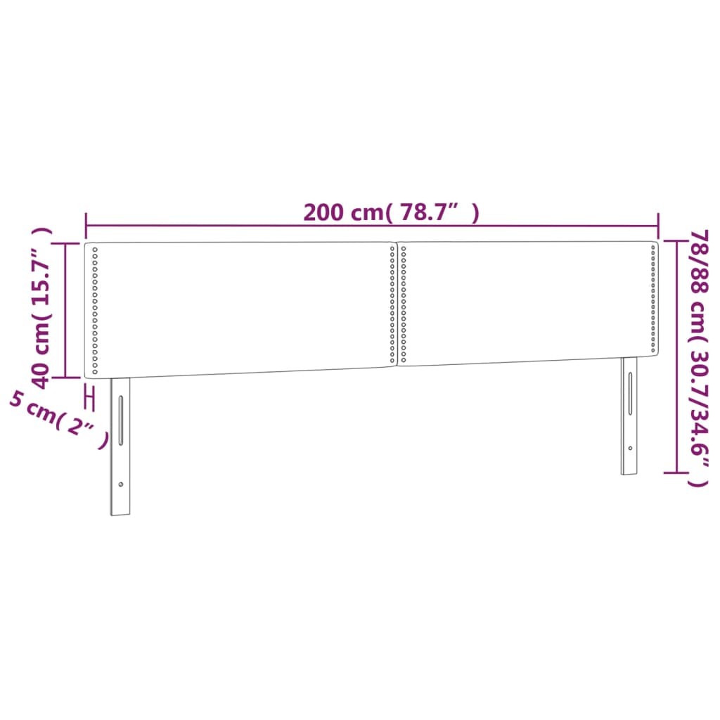 vidaXL Zagłówek do łóżka z LED, taupe, 200x5x78/88 cm, tkanina