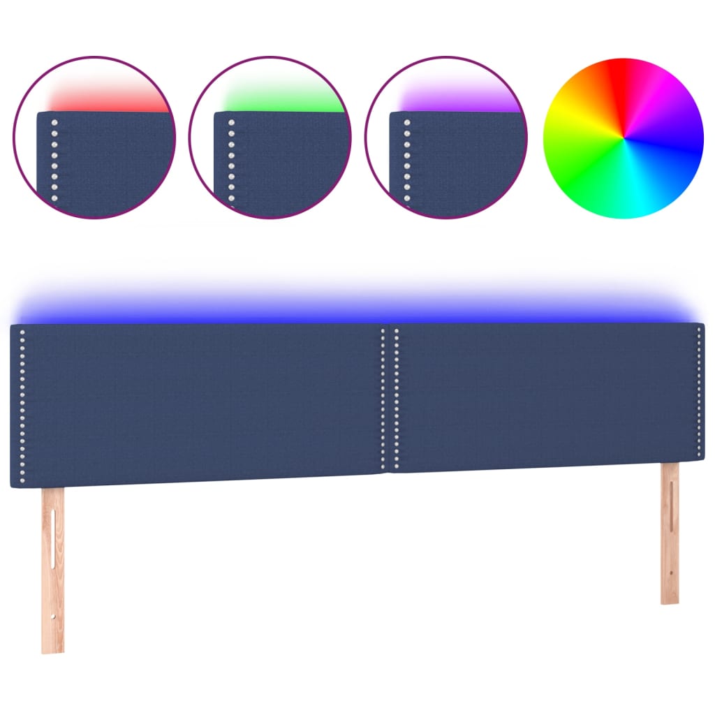 vidaXL Zagłówek do łóżka z LED, niebieski, 200x5x78/88 cm, tkanina