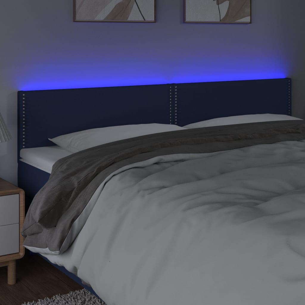 vidaXL Zagłówek do łóżka z LED, niebieski, 200x5x78/88 cm, tkanina