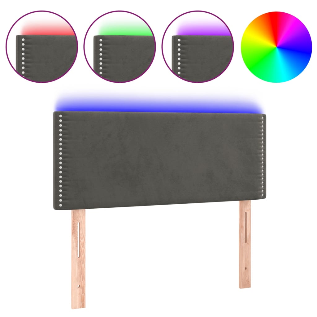 vidaXL Zagłówek do łóżka z LED, ciemnoszary, 90x5x78/88 cm, aksamit