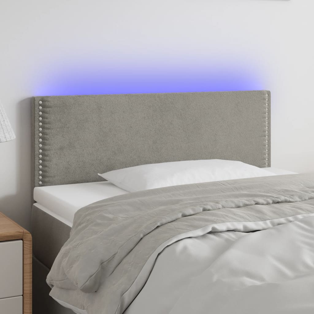 vidaXL Zagłówek do łóżka z LED, jasnoszary, 100x5x78/88 cm, aksamit