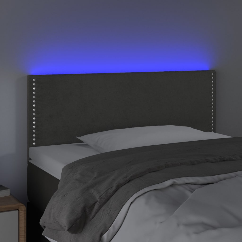 vidaXL Zagłówek do łóżka z LED, ciemnoszary, 100x5x78/88 cm, aksamit