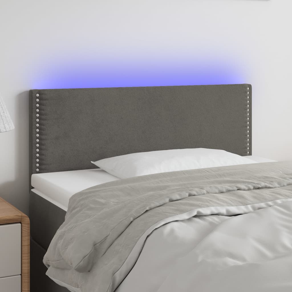 vidaXL Zagłówek do łóżka z LED, ciemnoszary, 100x5x78/88 cm, aksamit