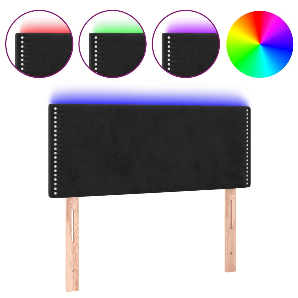 vidaXL Zagłówek do łóżka z LED, czarny, 100x5x78/88 cm, aksamit
