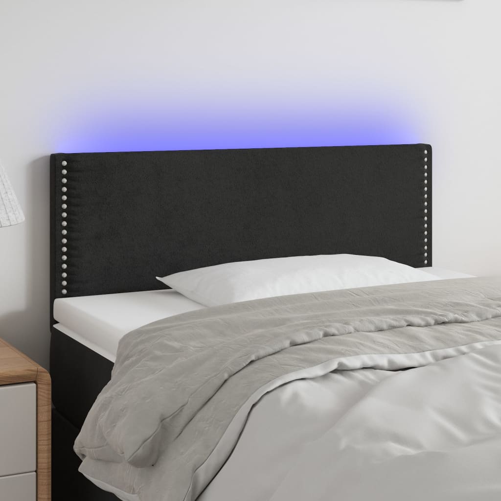vidaXL Zagłówek do łóżka z LED, czarny, 100x5x78/88 cm, aksamit