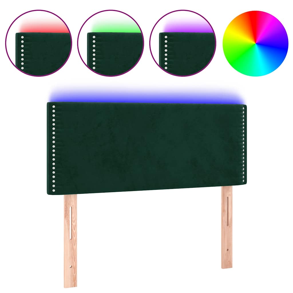 vidaXL Zagłówek do łóżka z LED, ciemnozielony, 100x5x78/88 cm, aksamit