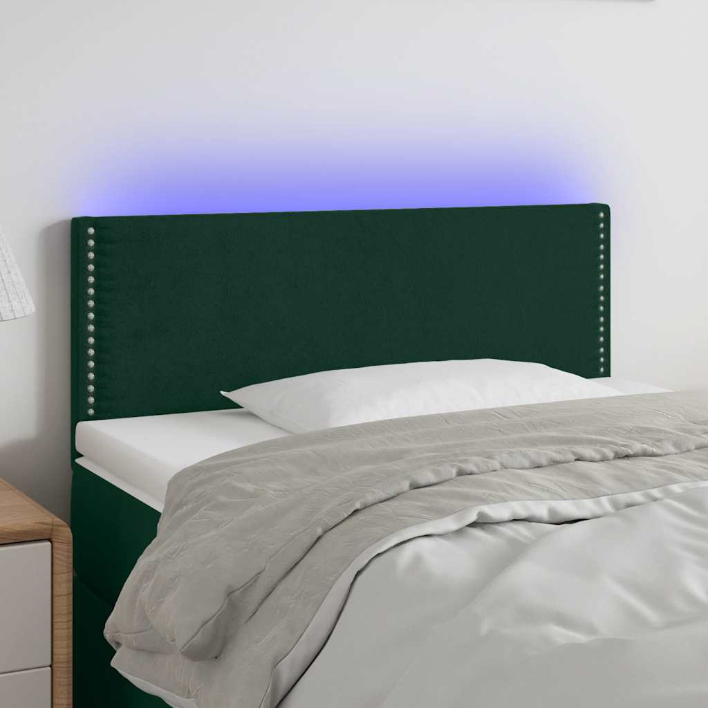 vidaXL Zagłówek do łóżka z LED, ciemnozielony, 100x5x78/88 cm, aksamit