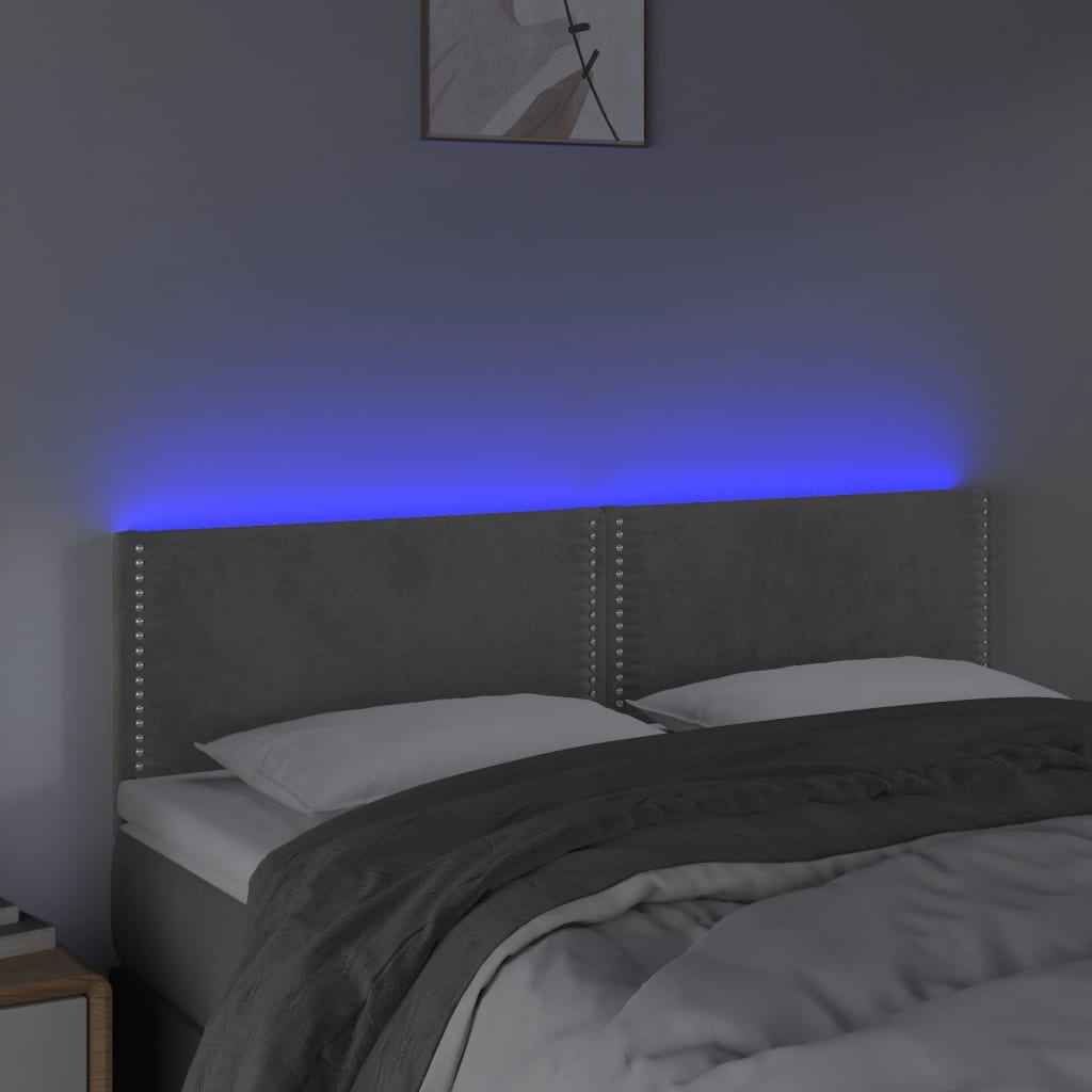 vidaXL Zagłówek do łóżka z LED, jasnoszary, 144x5x78/88 cm, aksamit