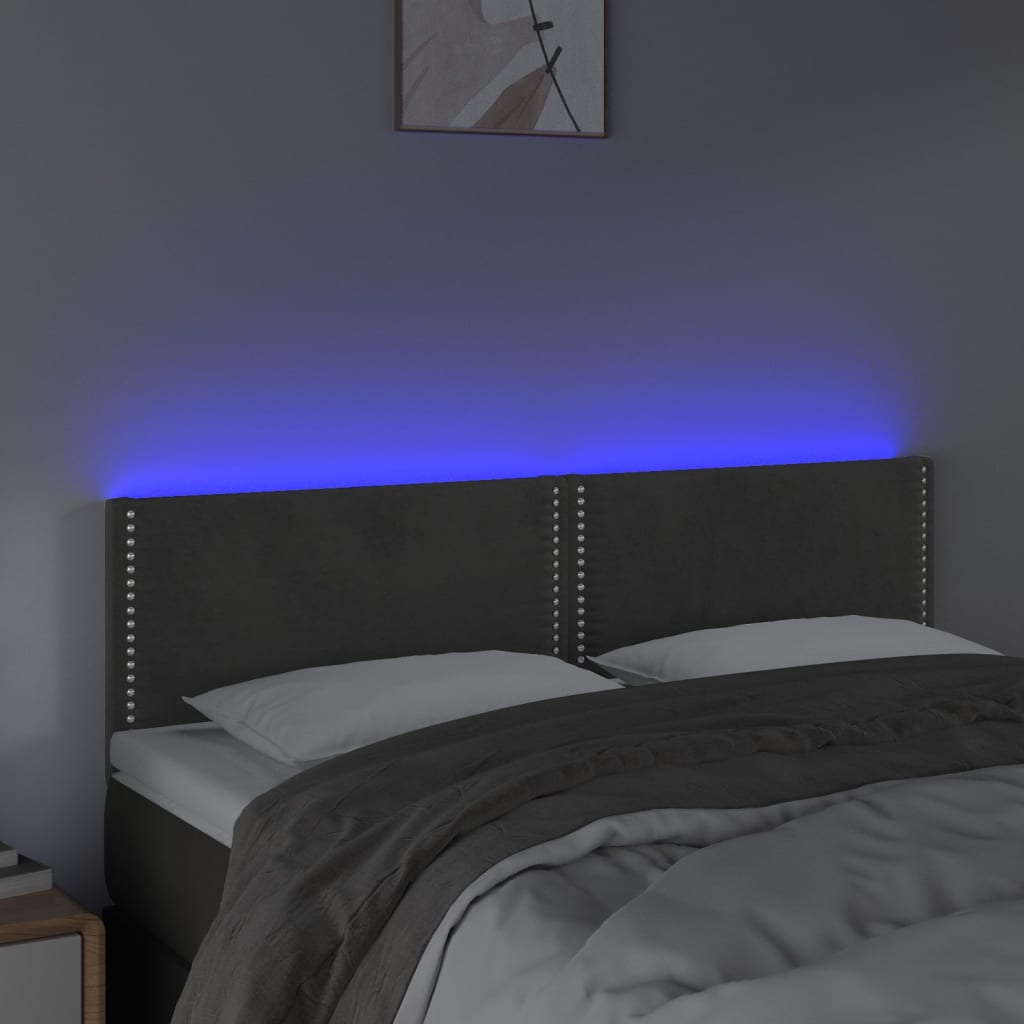 vidaXL Zagłówek do łóżka z LED, ciemnoszary, 144x5x78/88 cm, aksamit