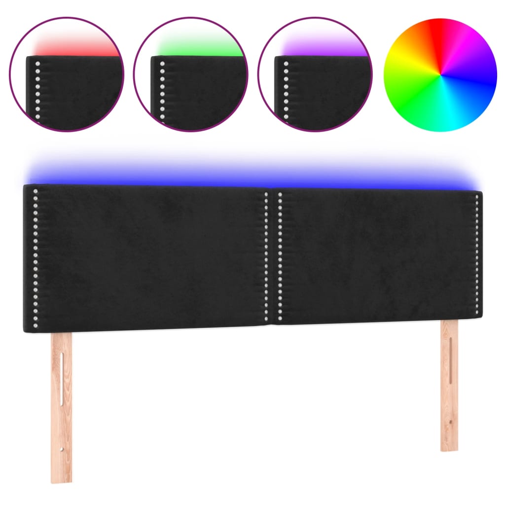 vidaXL Zagłówek do łóżka z LED, czarny, 144x5x78/88 cm, aksamit