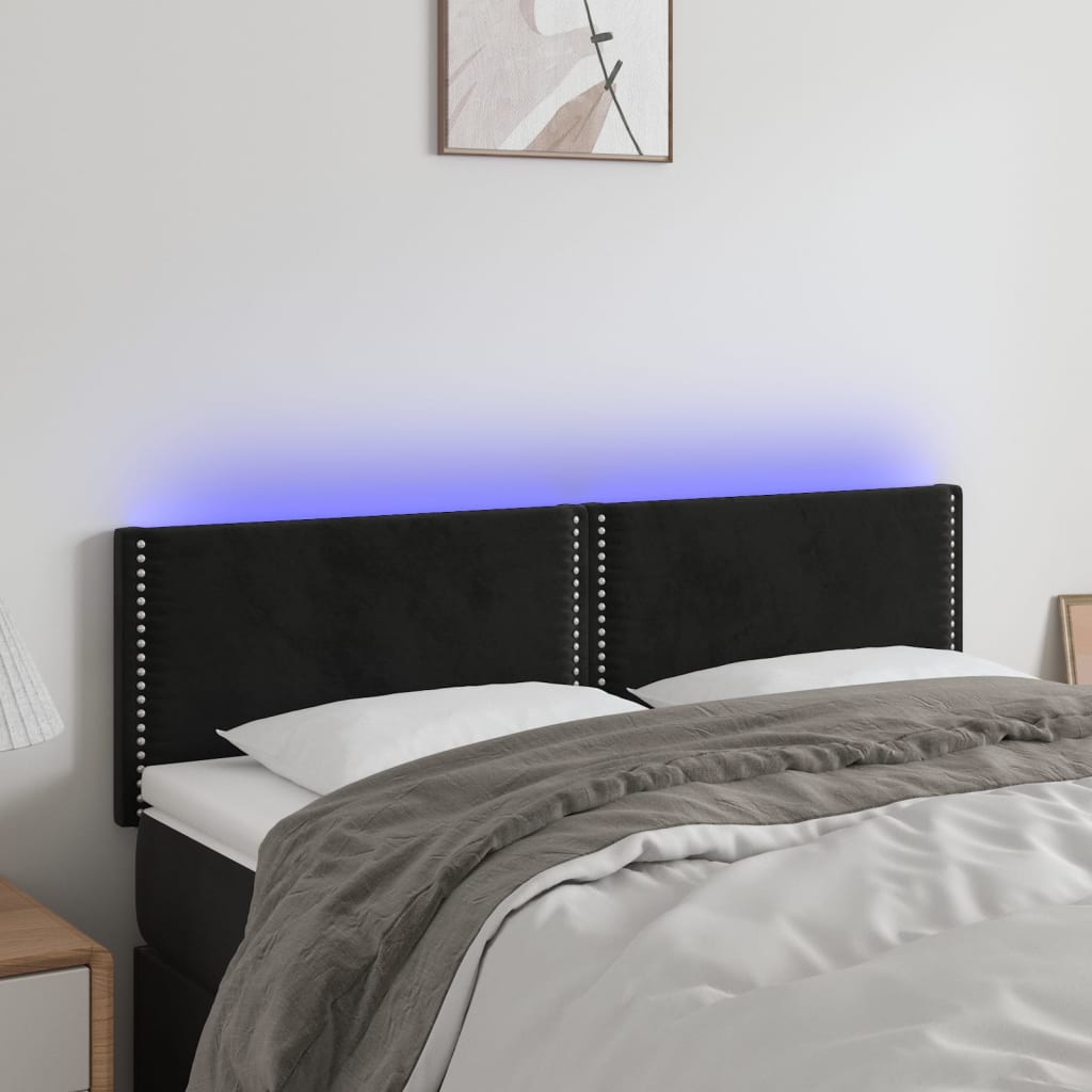 vidaXL Zagłówek do łóżka z LED, czarny, 144x5x78/88 cm, aksamit