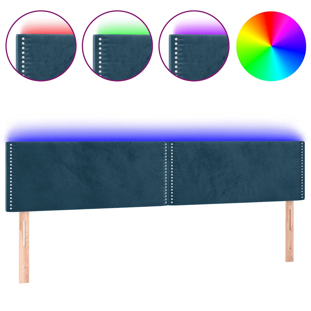 vidaXL Zagłówek do łóżka z LED, ciemnoniebieski 160x5x78/88cm, aksamit