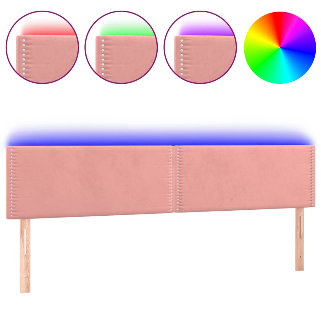 vidaXL Zagłówek do łóżka z LED, różowy, 160x5x78/88 cm, aksamit