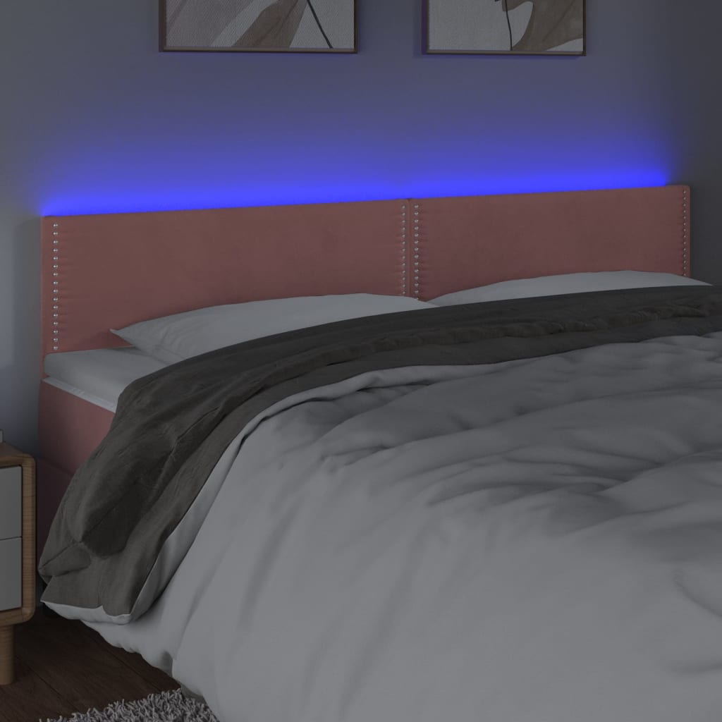 vidaXL Zagłówek do łóżka z LED, różowy, 160x5x78/88 cm, aksamit