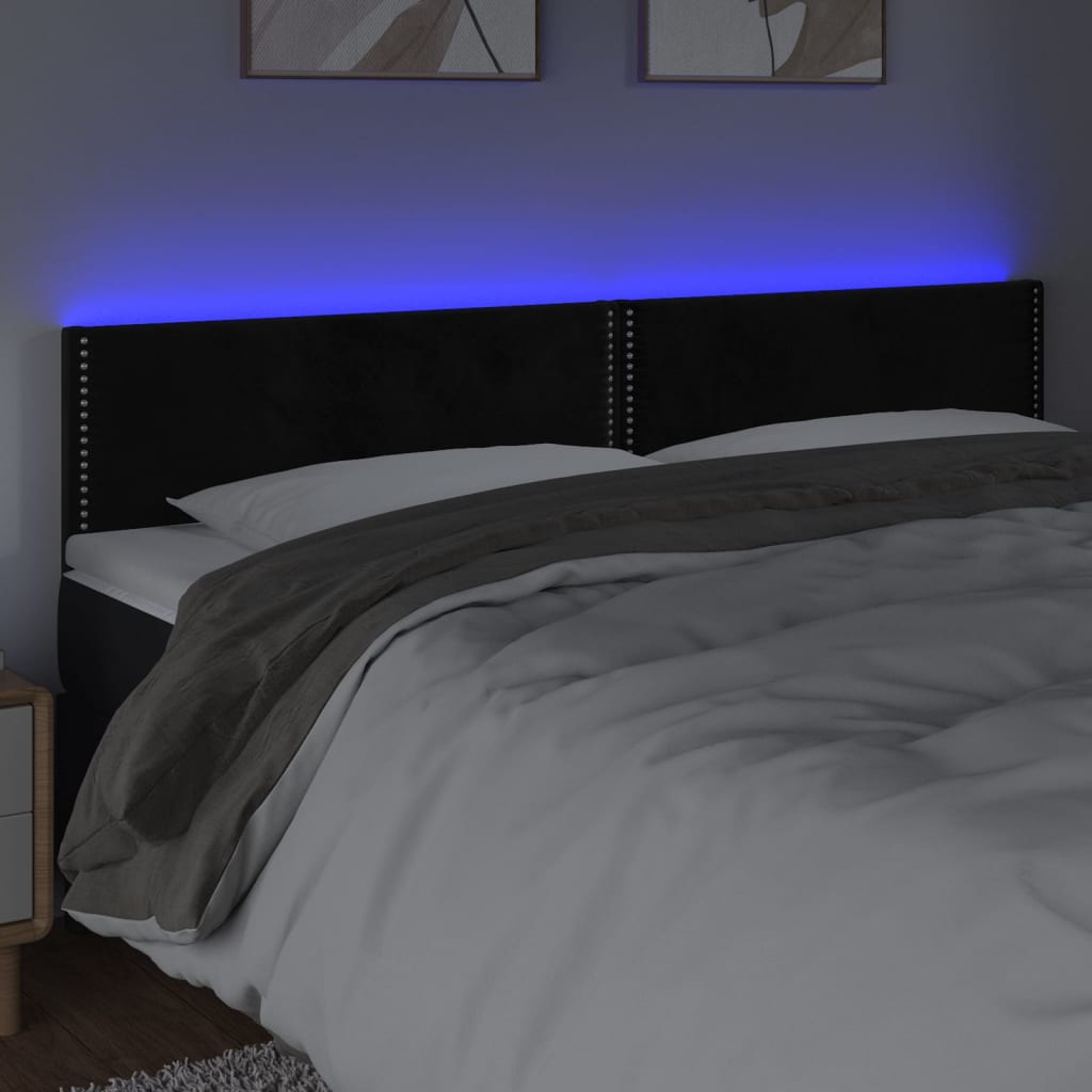 vidaXL Zagłówek do łóżka z LED, czarny, 180x5x78/88 cm, aksamit
