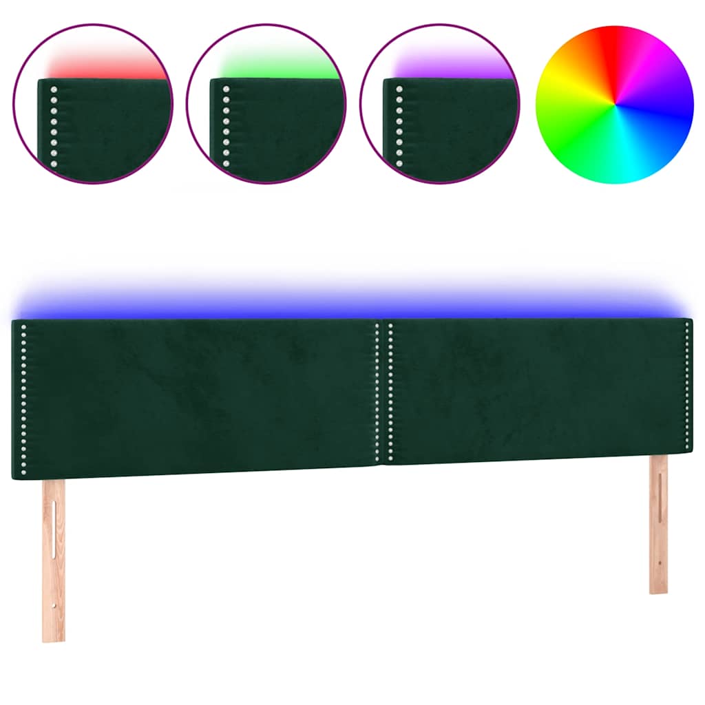 vidaXL Zagłówek do łóżka z LED, ciemnozielony, 180x5x78/88 cm, aksamit
