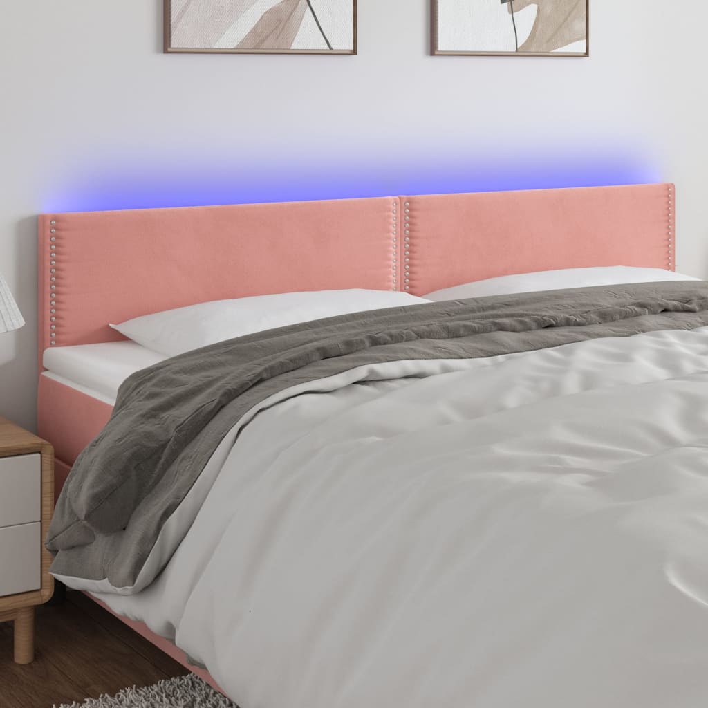 vidaXL Zagłówek do łóżka z LED, różowy, 180x5x78/88 cm, aksamit