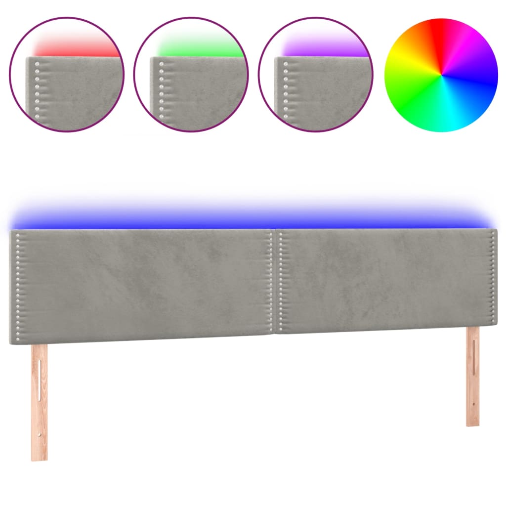vidaXL Zagłówek do łóżka z LED, jasnoszary, 200x5x78/88 cm, aksamit