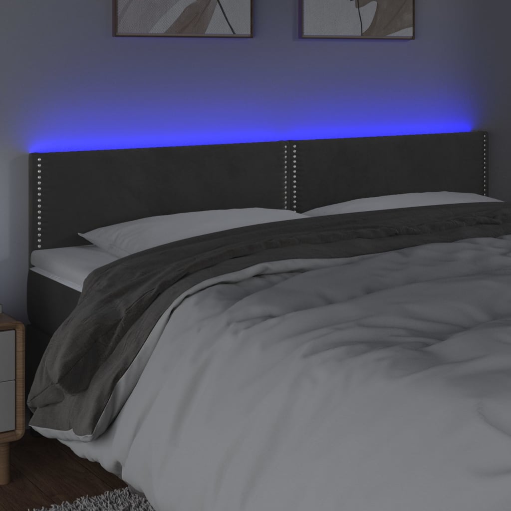 vidaXL Zagłówek do łóżka z LED, ciemnoszary, 200x5x78/88 cm, aksamit