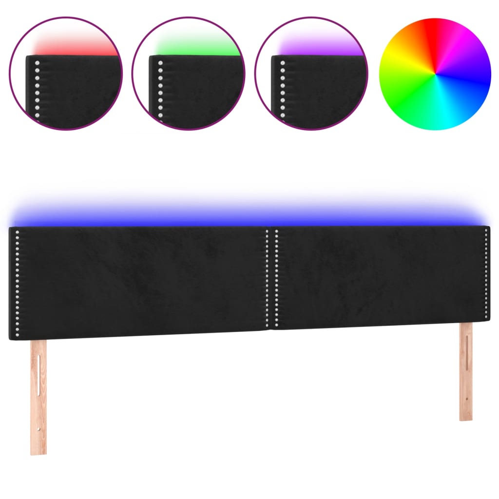 vidaXL Zagłówek do łóżka z LED, czarny, 200x5x78/88 cm, aksamit
