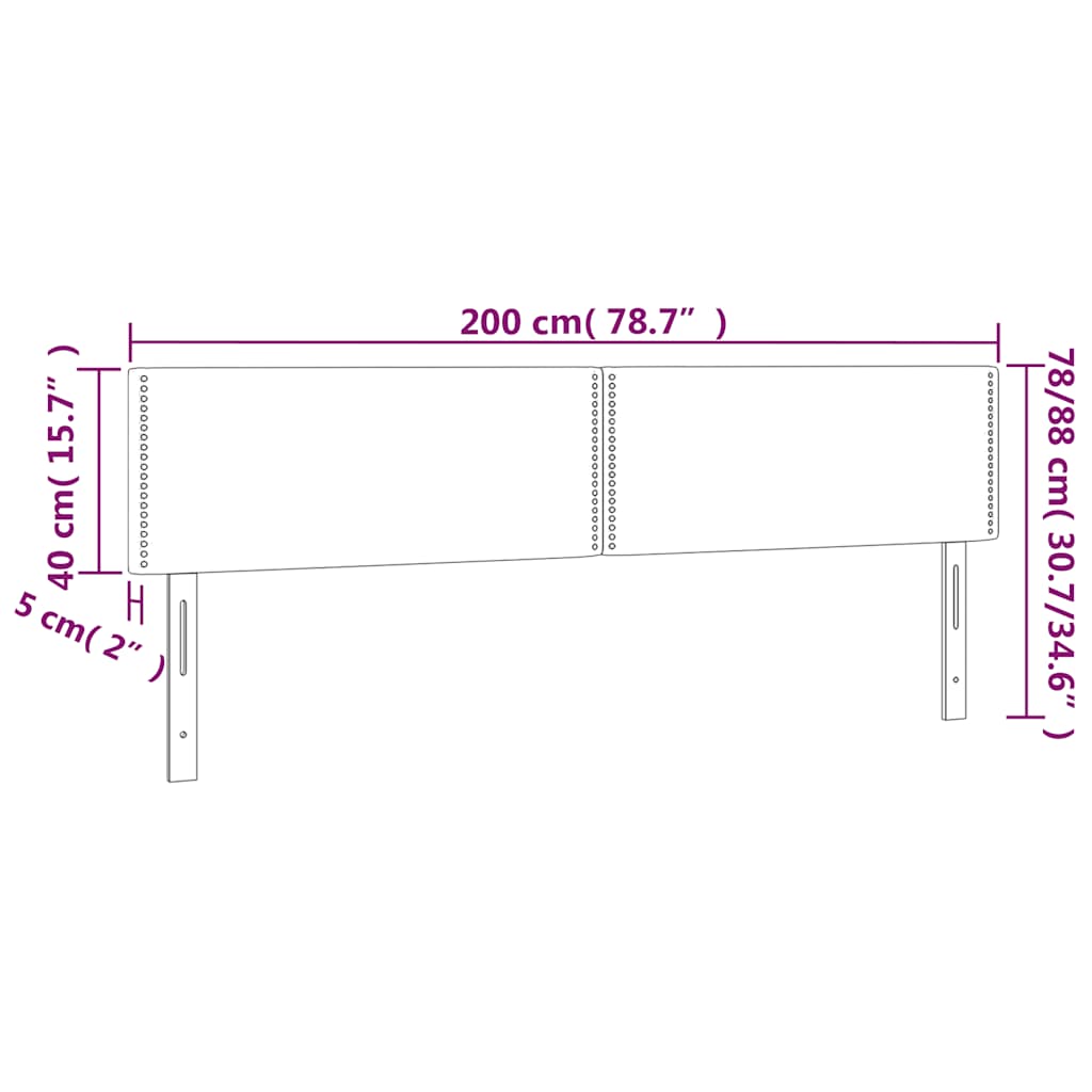 vidaXL Zagłówek do łóżka z LED, ciemnozielony, 200x5x78/88 cm, aksamit