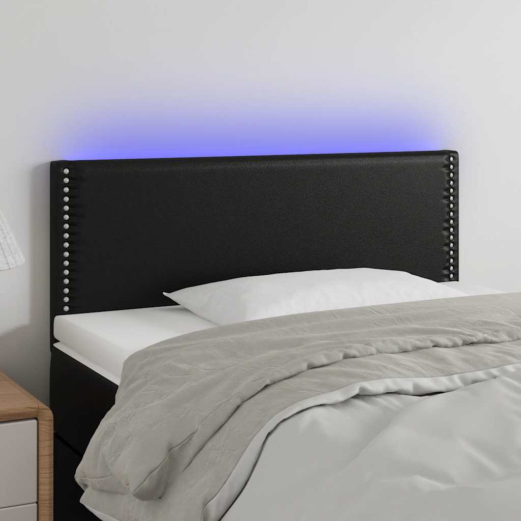 vidaXL Zagłówek do łóżka z LED, czarny, 90x5x78/88 cm, sztuczna skóra