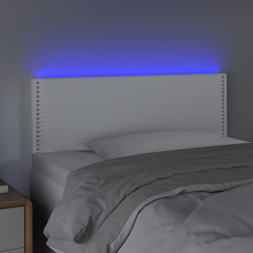 vidaXL Zagłówek do łóżka z LED, biały, 100x5x78/88 cm, sztuczna skóra
