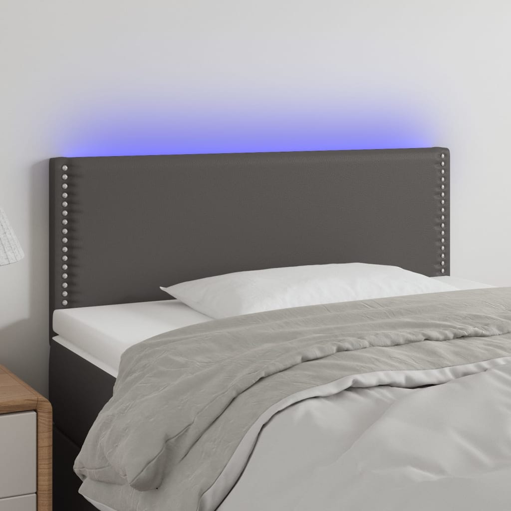 vidaXL Zagłówek do łóżka z LED, szary, 100x5x78/88 cm, sztuczna skóra