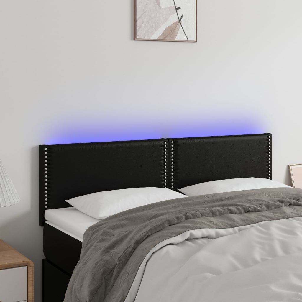 vidaXL Zagłówek do łóżka z LED, czarny, 144x5x78/88 cm, sztuczna skóra