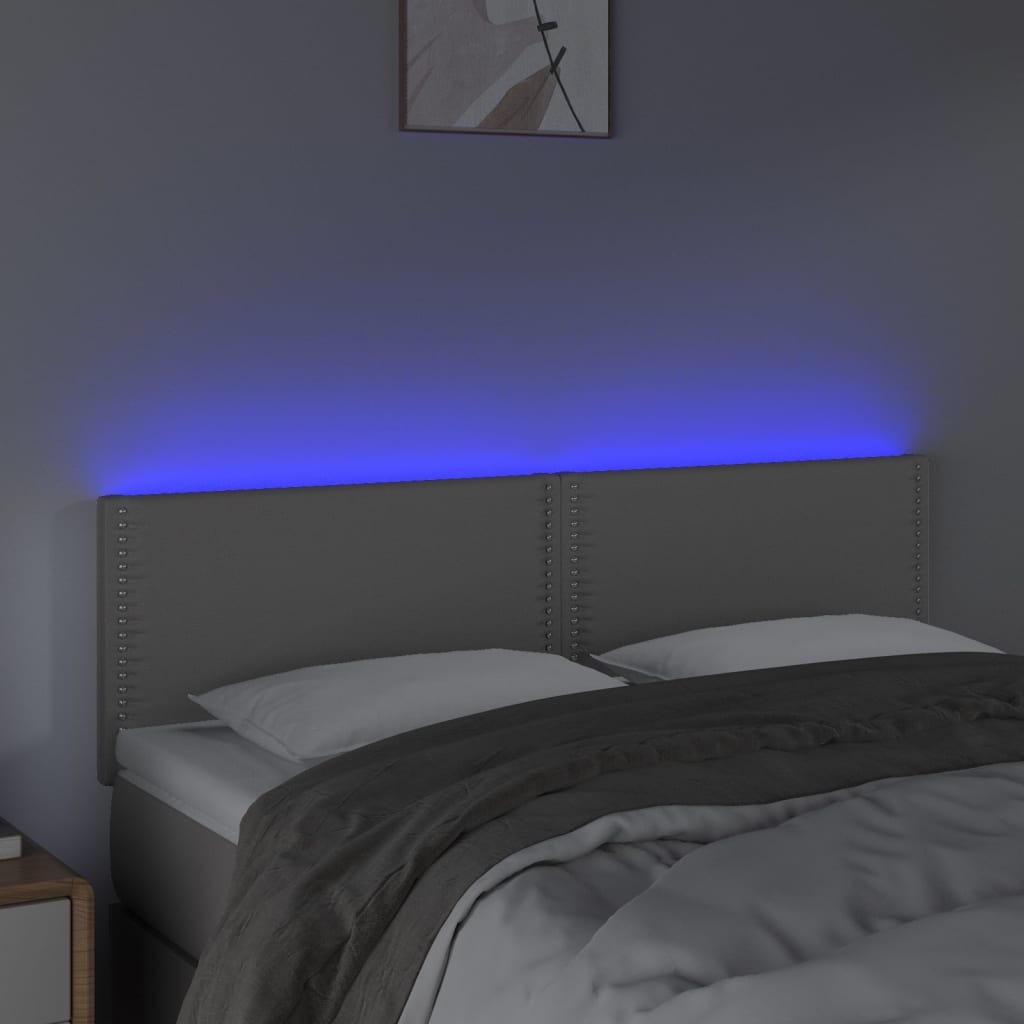 vidaXL Zagłówek do łóżka z LED, szary, 144x5x78/88 cm, sztuczna skóra