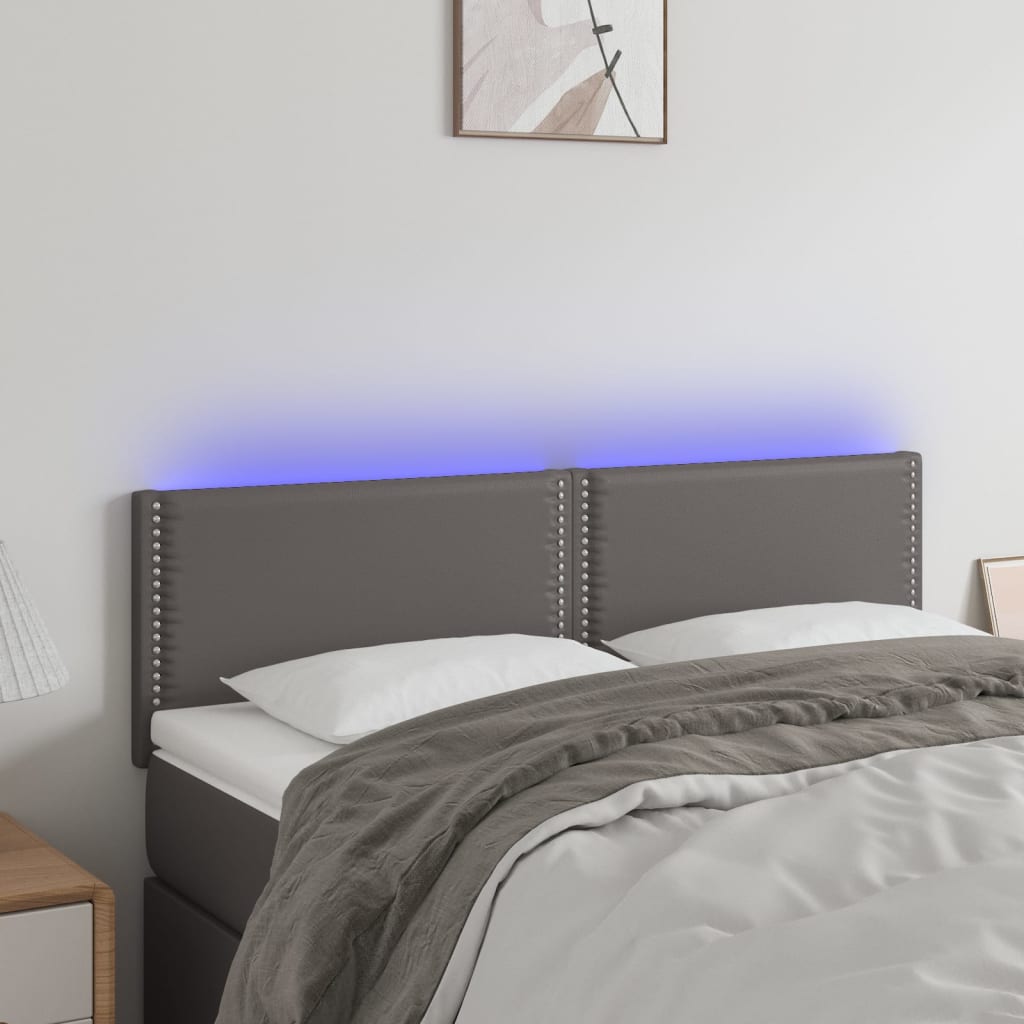 vidaXL Zagłówek do łóżka z LED, szary, 144x5x78/88 cm, sztuczna skóra