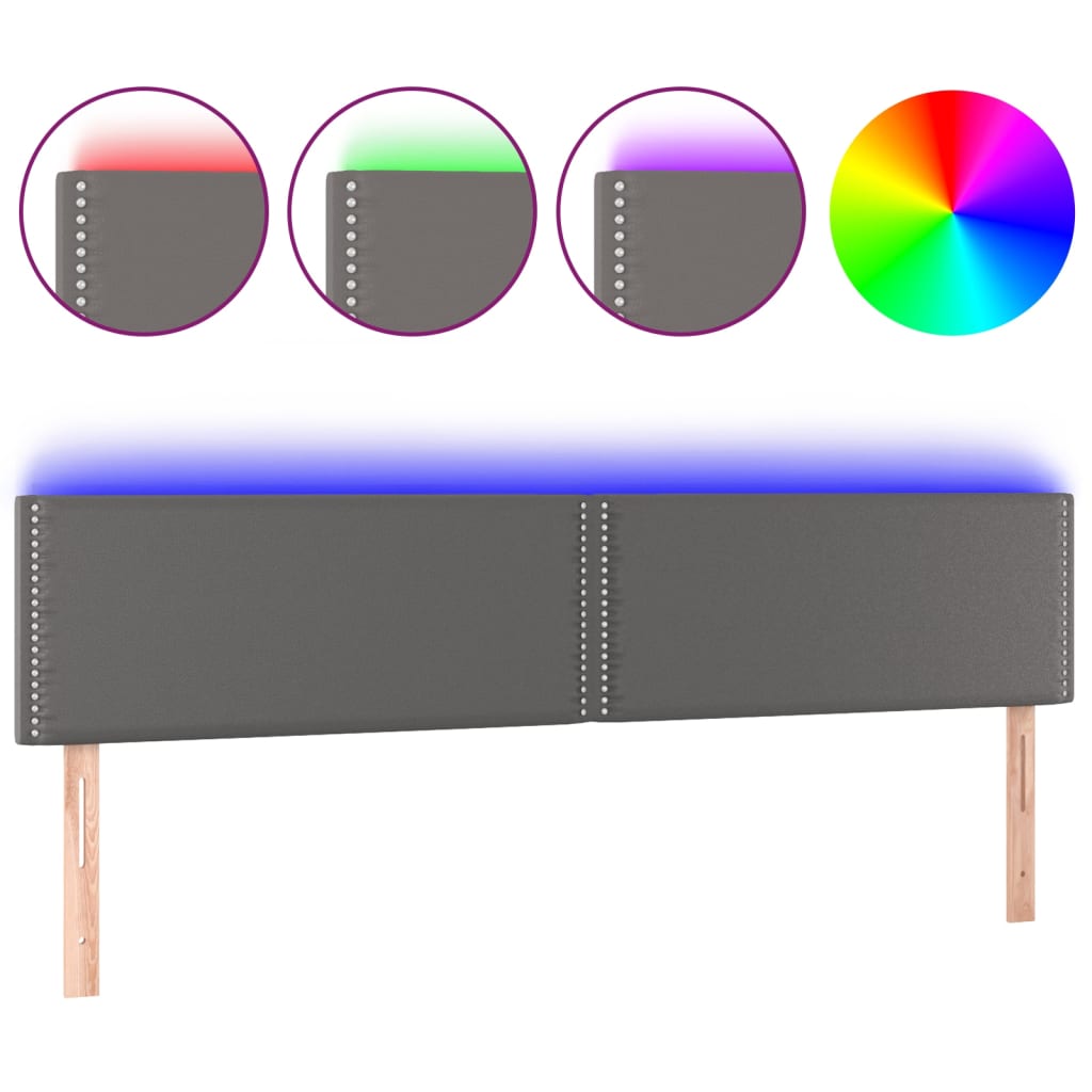 vidaXL Zagłówek do łóżka z LED, szary, 180x5x78/88 cm, sztuczna skóra