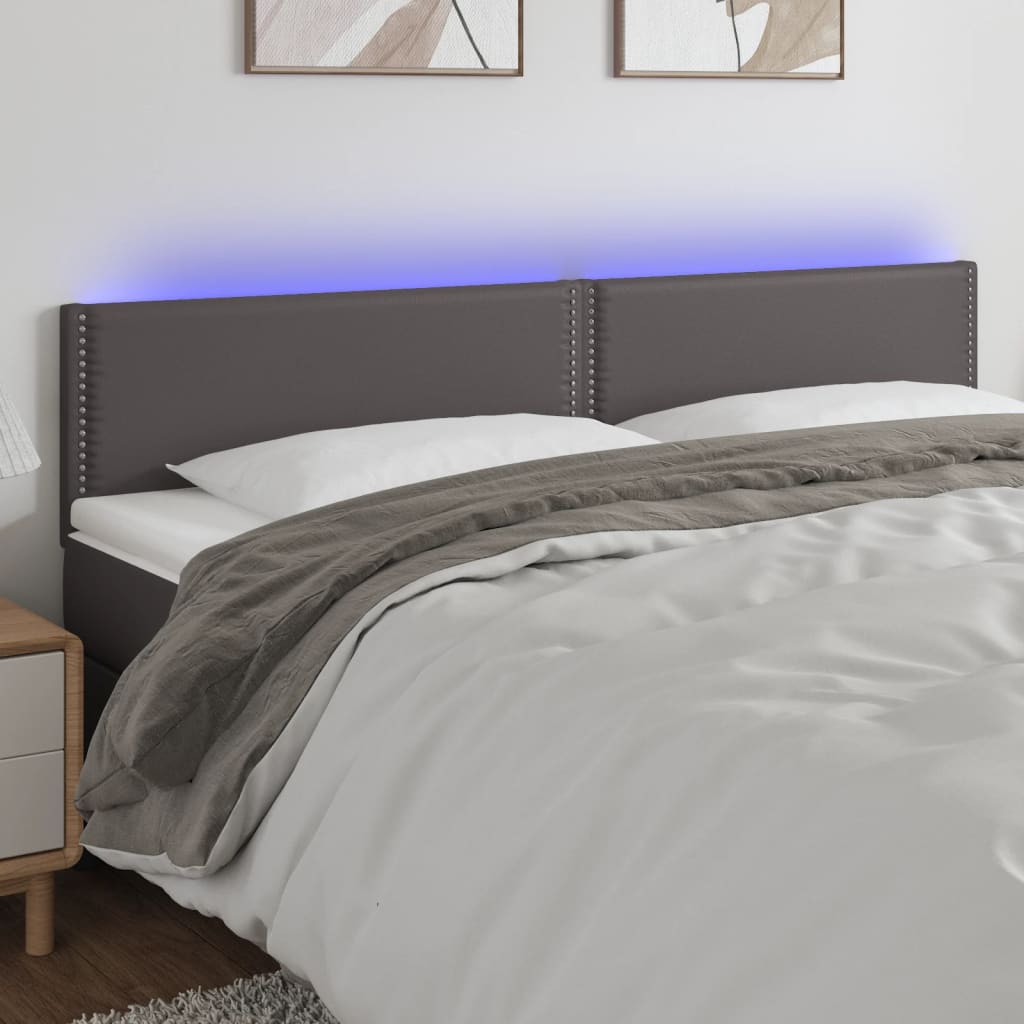 vidaXL Zagłówek do łóżka z LED, szary, 180x5x78/88 cm, sztuczna skóra