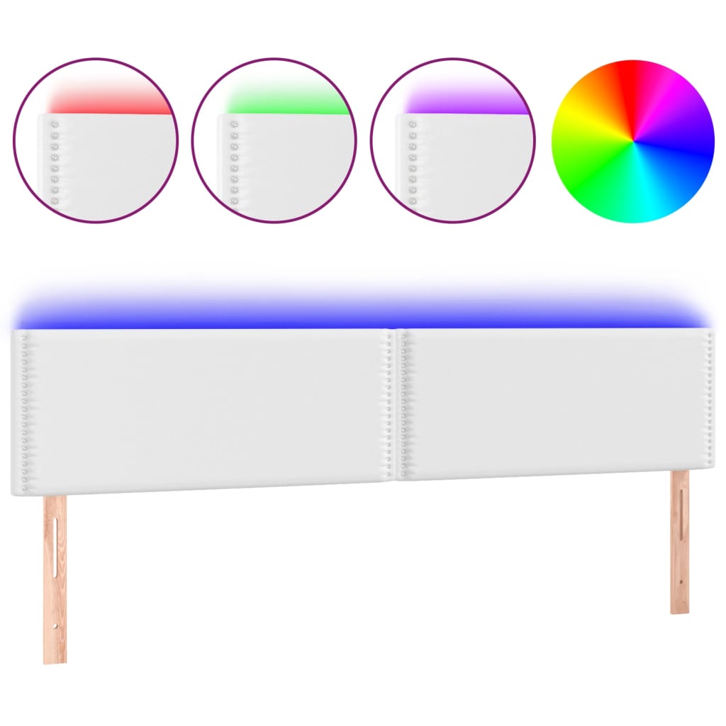 vidaXL Zagłówek do łóżka z LED, biały, 200x5x78/88 cm, sztuczna skóra