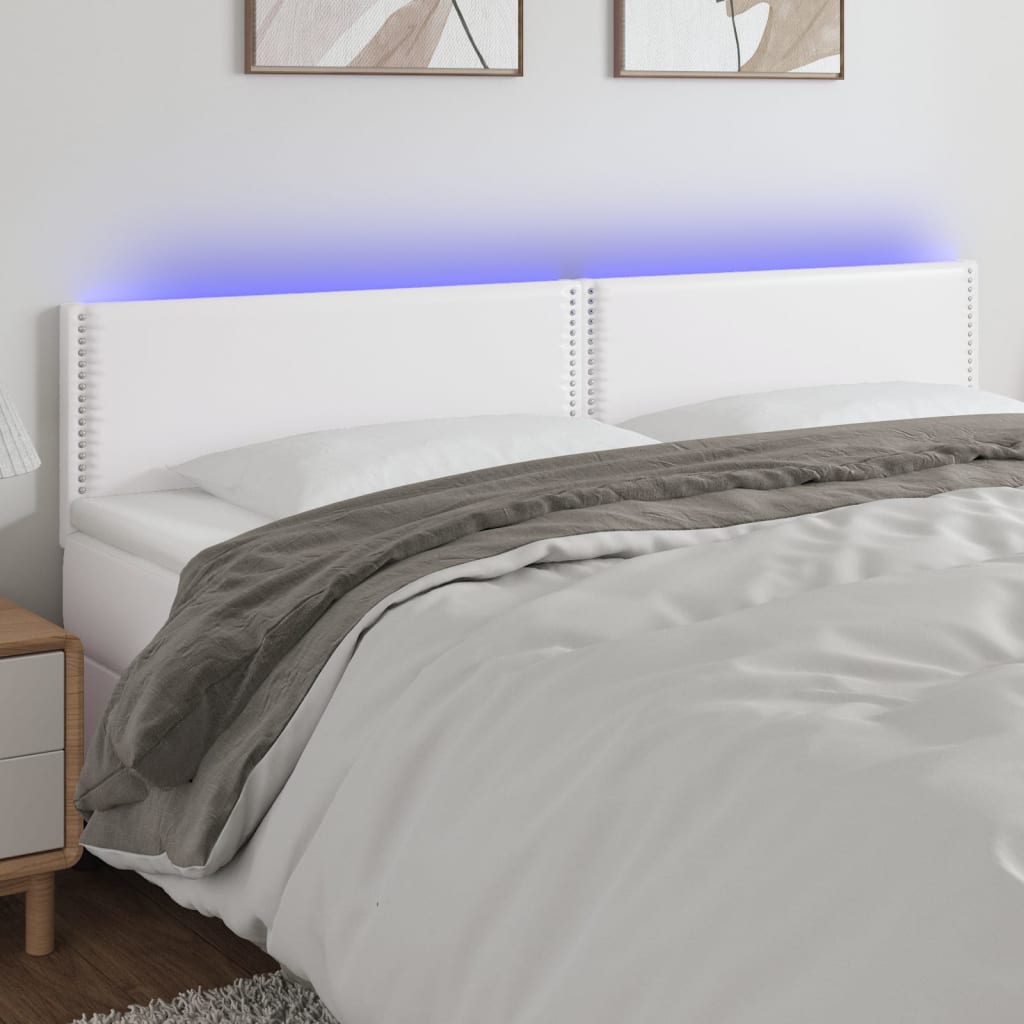 vidaXL Zagłówek do łóżka z LED, biały, 200x5x78/88 cm, sztuczna skóra