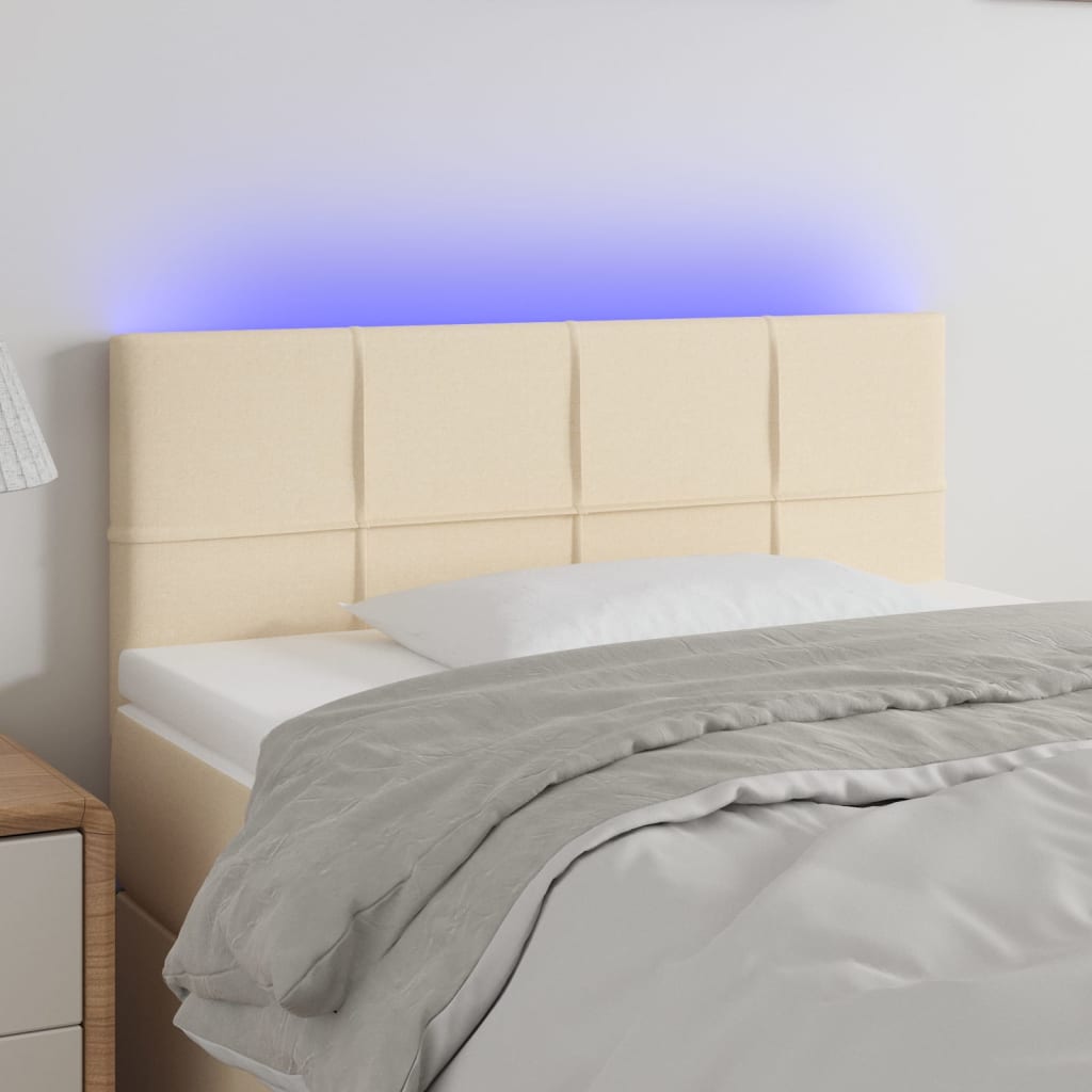 vidaXL Zagłówek do łóżka z LED, kremowy, 80x5x78/88 cm, tkanina
