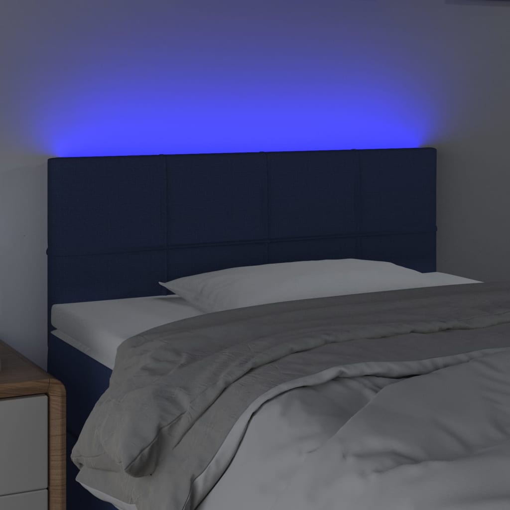 vidaXL Zagłówek do łóżka z LED, niebieski, 90x5x78/88 cm, tkanina