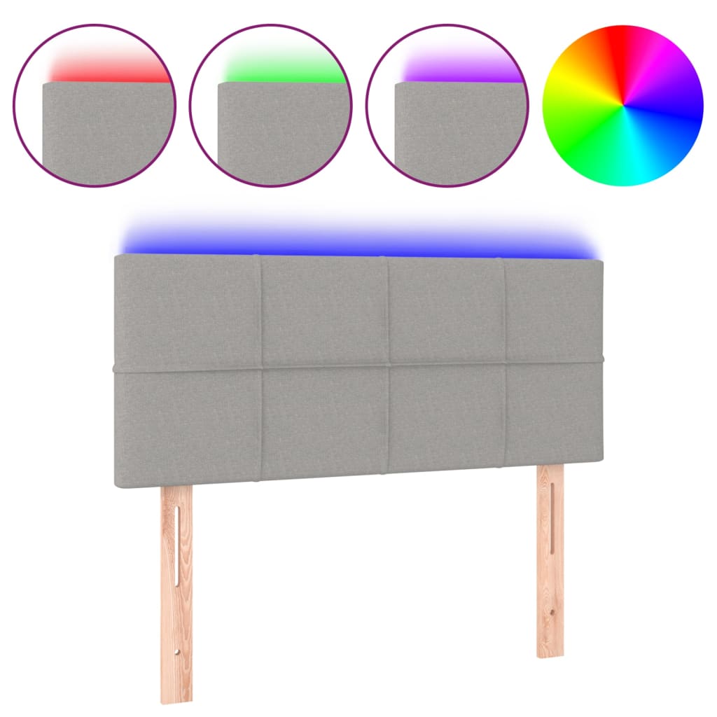 vidaXL Zagłówek do łóżka z LED, jasnoszary, 100x5x78/88 cm, tkanina