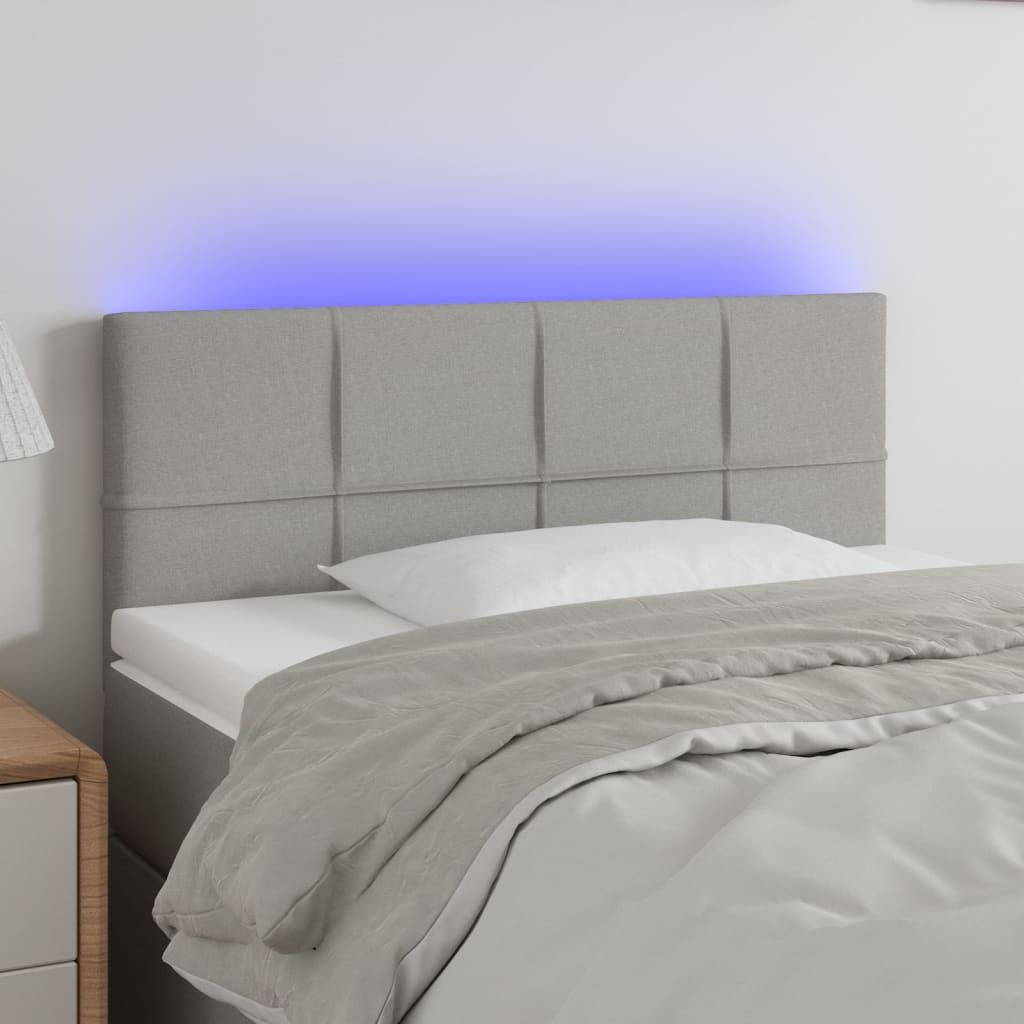 vidaXL Zagłówek do łóżka z LED, jasnoszary, 100x5x78/88 cm, tkanina