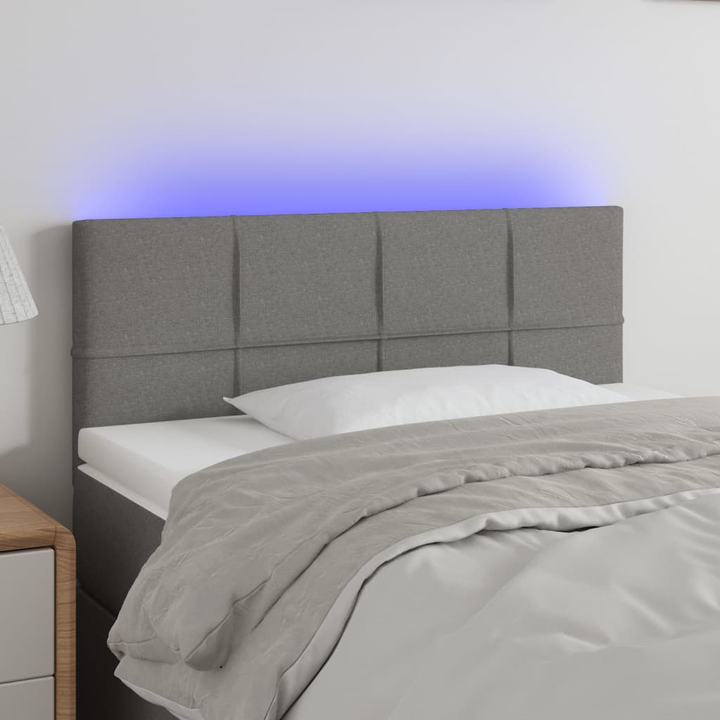 vidaXL Zagłówek do łóżka z LED, ciemnoszary, 100x5x78/88 cm, tkanina