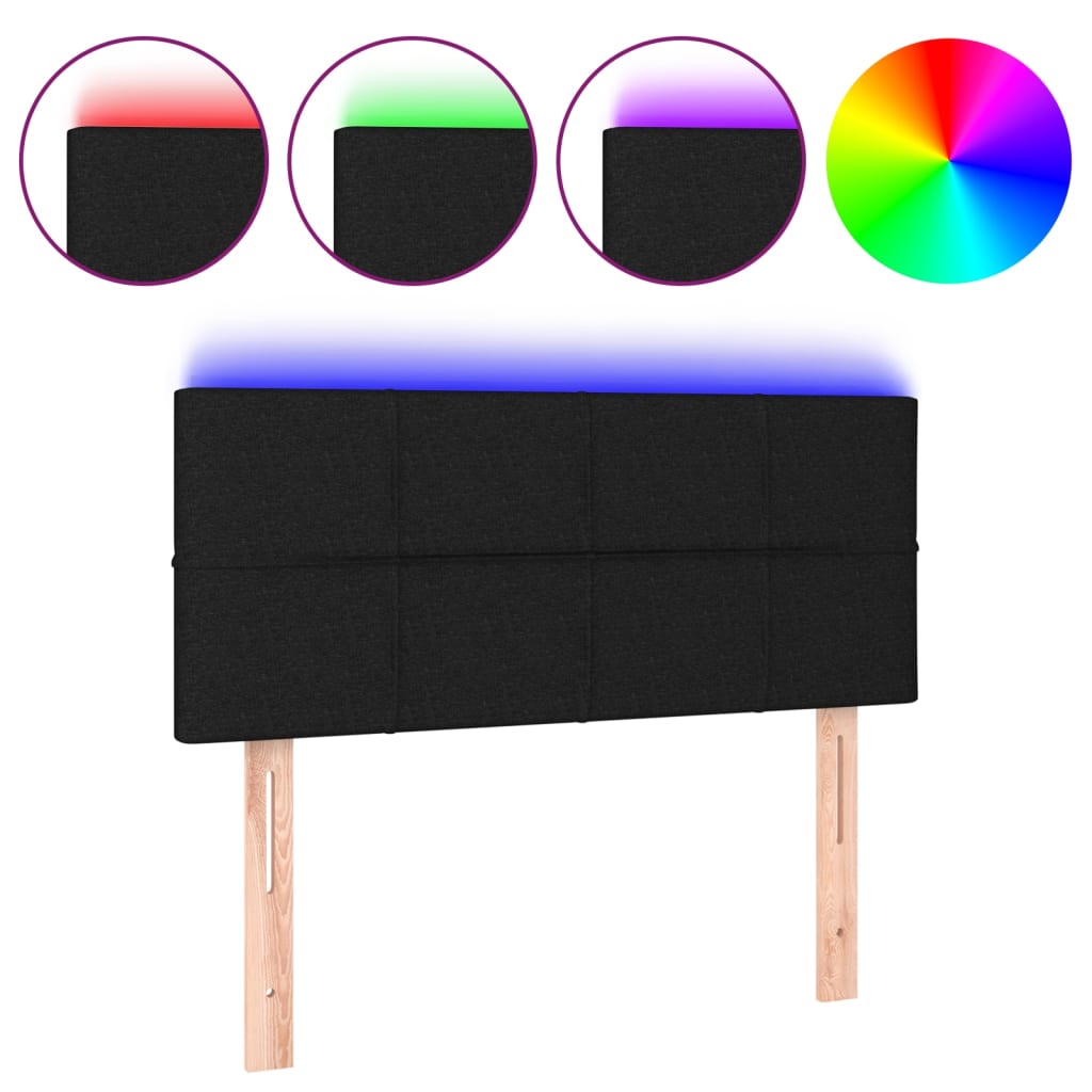 vidaXL Zagłówek do łóżka z LED, czarny, 100x5x78/88 cm, tkanina